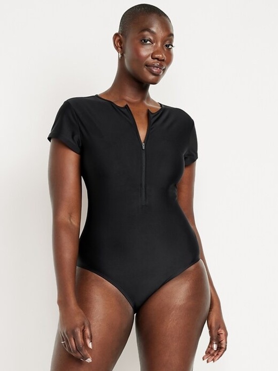 Old Navy Other - Old Navy Black Short-Sleeve Zip Front One-Piece Swimsuit